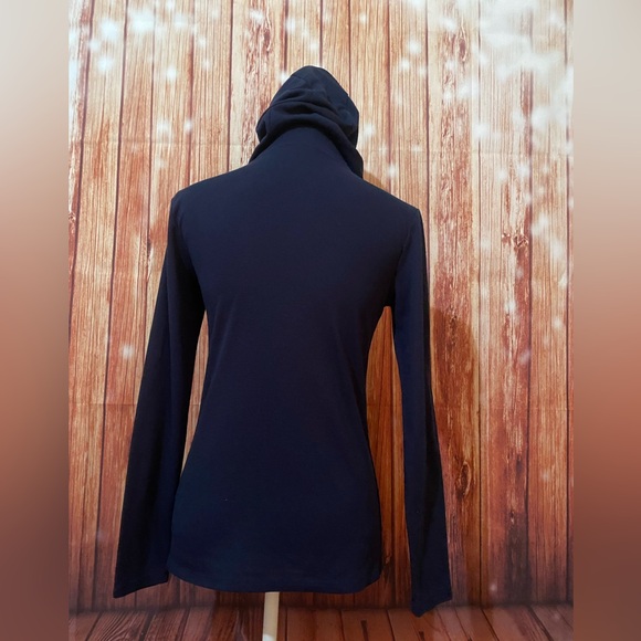 Women’s XS Shirt Nike Dri Fit Graphic Print Blue Waffle Knit Hooded Long Sleeves - Picture 6 of 12